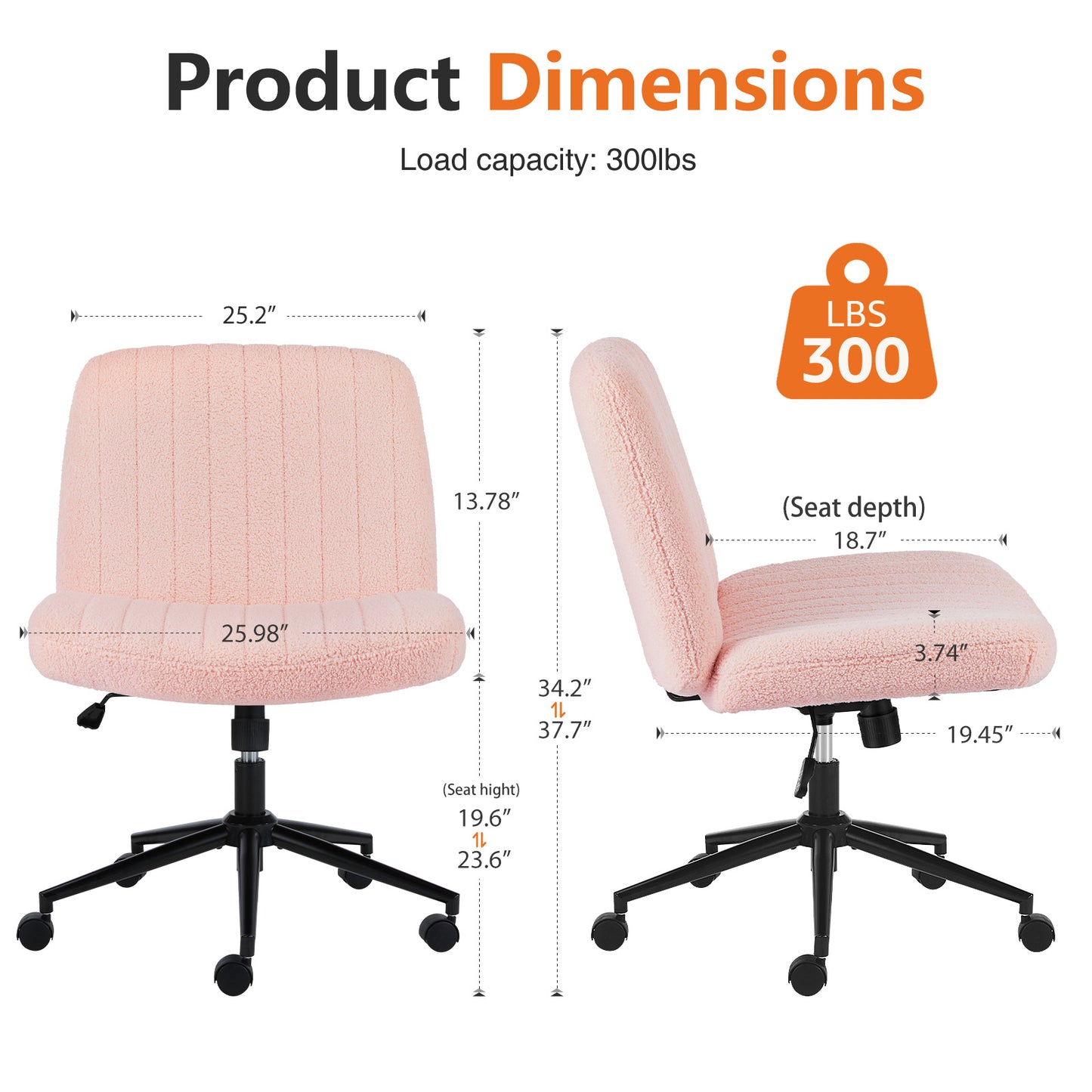Armless Swivel Fabric Height Adjustable Wide Seat