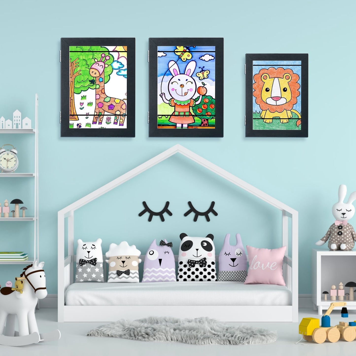 Kids Art Frame Front Opening Wooden Frame Artwork Display Storage