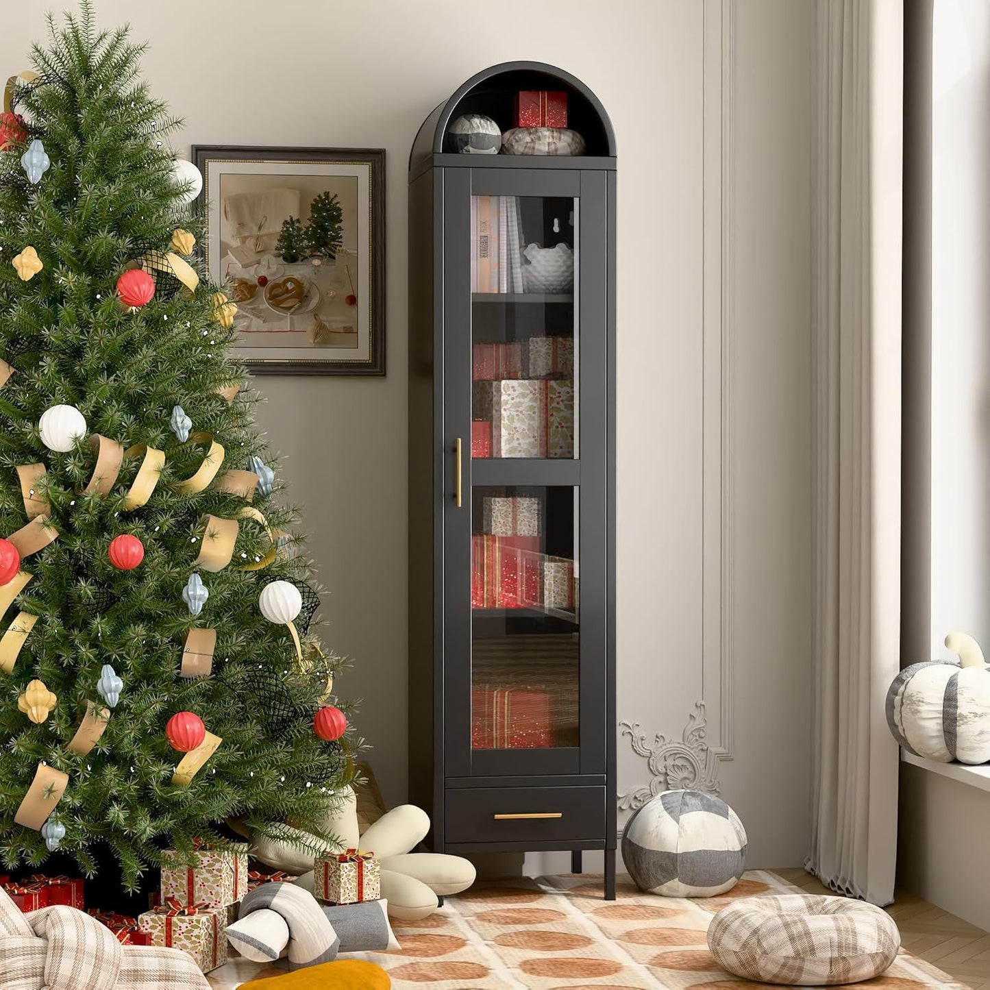 Metal Arched Bookcase Cabinet